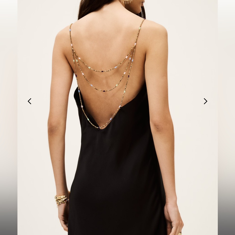 ba&sh Black Backless Dress with Gold Chain Detail